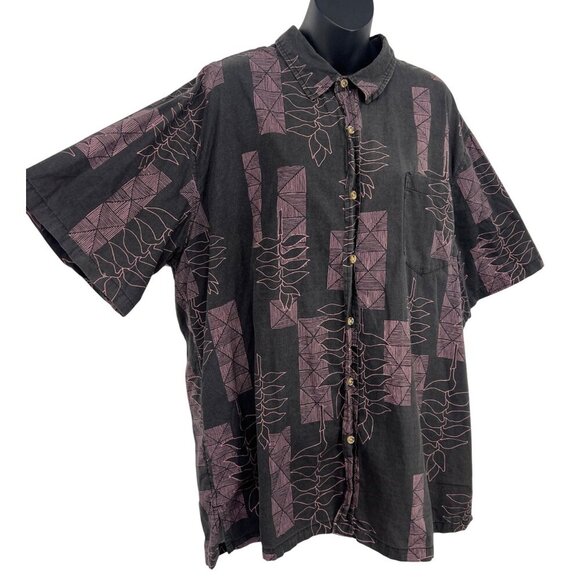 Cooke Street Honolulu 2XL XXL Aloha Hawaiian Shirt Button Down Black Purple EUC - Picture 4 of 7
